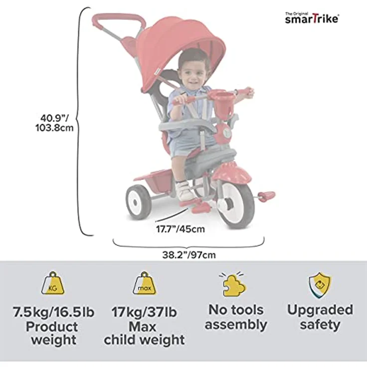 smarTrike Breeze Plus Dreirad für Kleinkinder im Alter von 1-3 Jahren – Variables( mehrstufiges) 4-in-1-Dreirad (Rot) – Bild 5