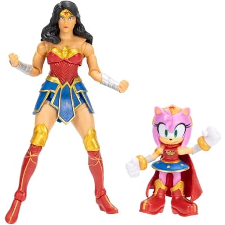Sonic The Hedgehog DC x Sonic Amy & Wonder Woman Actionfiguren-Multipack, 6,35 cm Amy als Wonder Woman und 12,7 cm Klassische Wonder Woman Figur, beweglich mit 5 und 23 Gelenkpunkten, Sammlerstück – Bild 1