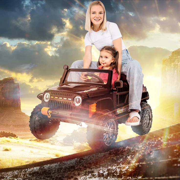 Xdovet Kinder Elektroauto, Eltern-Kind-Fahren mit 100 kg Belastbarkeit, 12V 7Ah, USB-Bluetooth Fernbedienung, 2*35W Motoren, Sanftanlauf