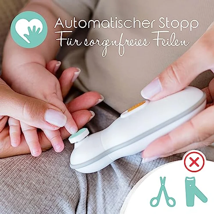 Cherish Baby Care Elektrische Nagelfeile Baby, Nagelset mit 4 Feilpads, automatischer Sicherheitsstopp, für Neugeborene (0-12 Monate) mit Etui – Bild 3
