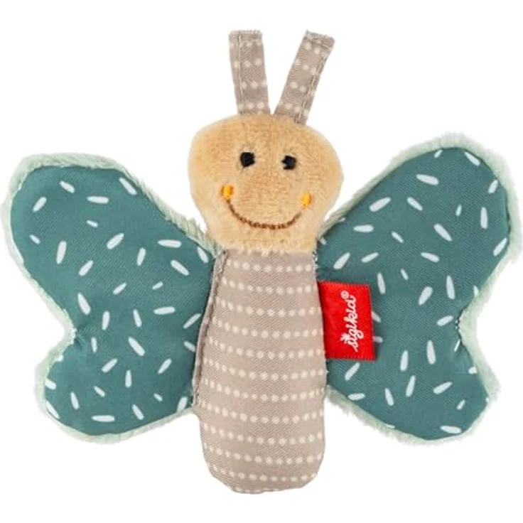 Sigikid Greifspielzeug Red Stars Schmetterling, Knister-Greifling aus softem Material in Yellow Petrol, 9 cm, waschbar bei 30°C – Bild 1