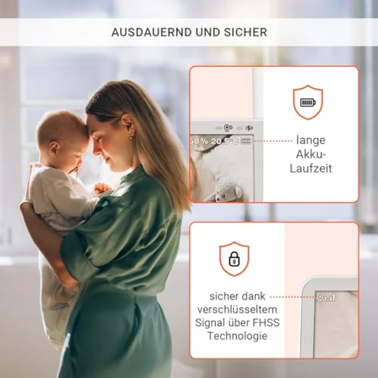 Gigaset Baby 500 Video, Video-Babyphone mit HD-Videoübertragung, 5" LCD IPS Bildschirm, sichere FHSS-Technologie, langer Akkulaufzeit, farbiger Nachtsichtmodus, Cream White/Bronze – Bild 3