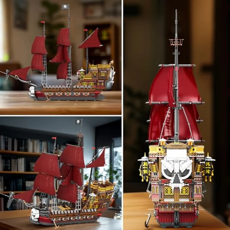 Reobrix Queen Anne's Revenge Piratenschiff-Bausatz 66010, 3066 Teile, rot, mit beweglichen Teilen und detaillierter Dekoration, Heimdekoration und MINT-Bauspielzeug für Jugendliche und Erwachsene – Bild 3