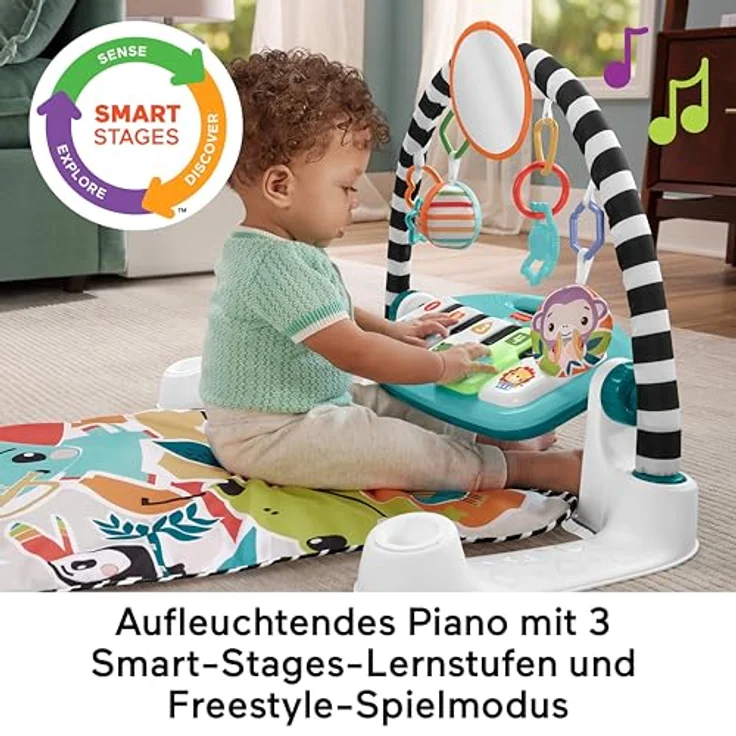 Fisher-Price Kontrast Kick & Play Pianospieldecke, tragbares Musikspielzeug mit Smart-Stages-Lerninhalten, ab 0 Monaten, mehrfarbig, HYH59 – Bild 5