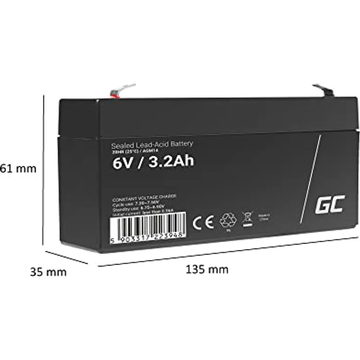 Green Cell® AGM Bleiakku Batterie (6V 3.2Ah VRLA Faston F1), wartungsfreier, zyklenfester Ersatzakku für Solar- und Photovoltaikanwendungen, schwarz – Bild 5