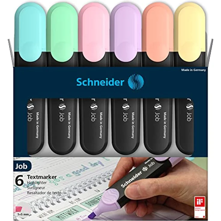 Schneider Job 150 Pastell Textmarker (türkis, mint, flieder, rosé, pfirsich, vanille) 6er Etui – Bild 2