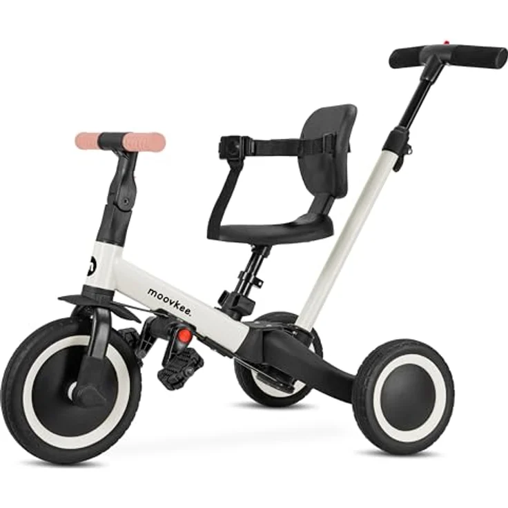 moovkee Dreirad ab 1 Jahr mit Schubstange 6in1 - Laufrad ab 1 Jahr - Baby Fahrrad, Stahlrahmen, Gummiräder, 9 Zoll Vorderrad - Blau – Bild 1