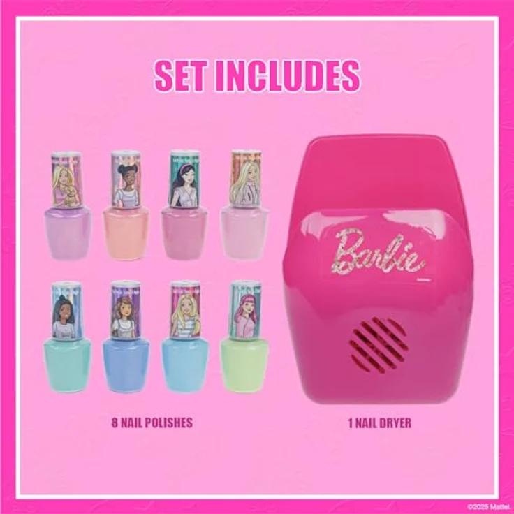 Townley Girl Barbie Nagellack Set mit Nageltrockner, ungiftig, 8 Farben, für Mädchen ab 3 Jahren – Bild 2