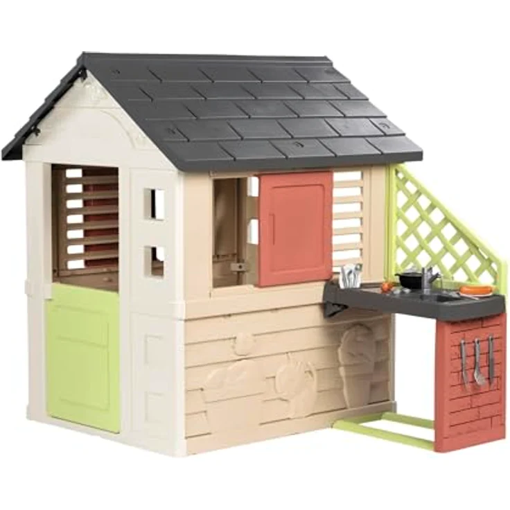 Smoby Life Natura Gerätehaus mit Küche, 145 x 110 x 127 cm, witterungsbeständig, ab 2 Jahren, mit Zubehör – Bild 1