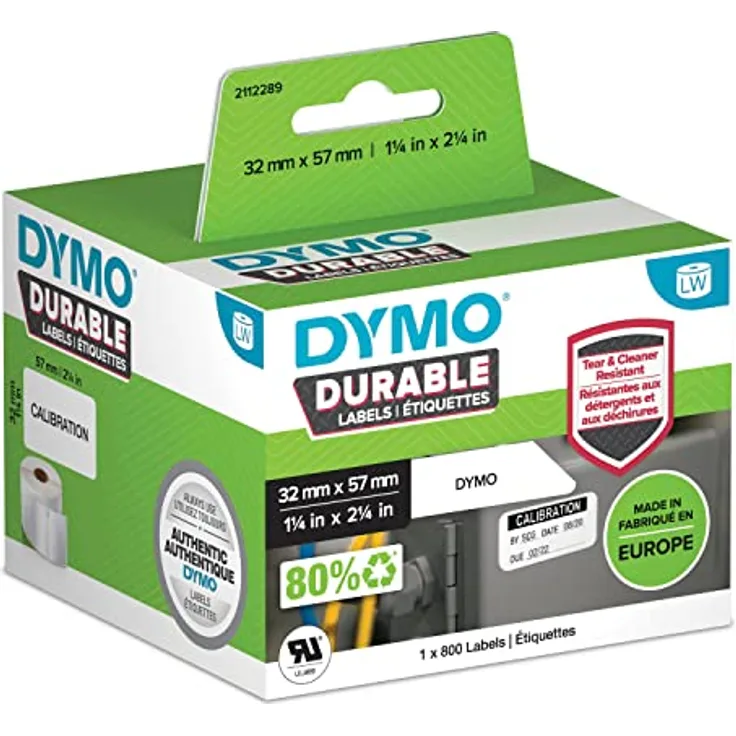 DYMO 2112289 Etiketten Rolle 57 x 32mm Polypropylen-Folie Weiß 800 St. Permanent Universal-Etikette
