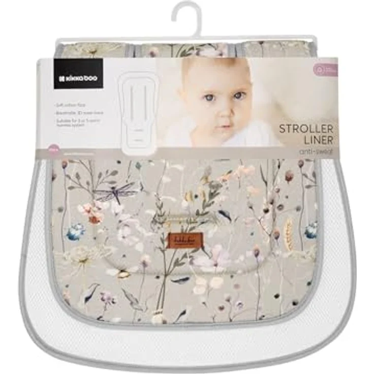 Kikka Boo Kinderwagen-Einlage Anti-Schweiß, Baumwolloberfläche, atmungsaktives Design, Farbe: grau – Bild 4
