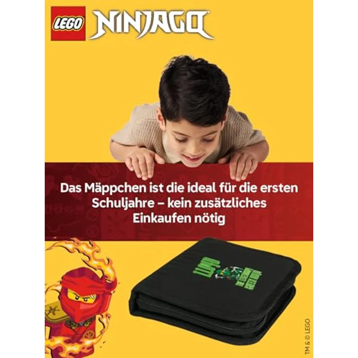 SKANDO BAGS LEGO® NINJAGO® Federmäppchen Junge Lloyd – Praktisches Federmäppchen mit CE-geprüften Inhalten, elastischen Halterungen, Namensschild, 20 x 14 x 4 cm – Bild 2