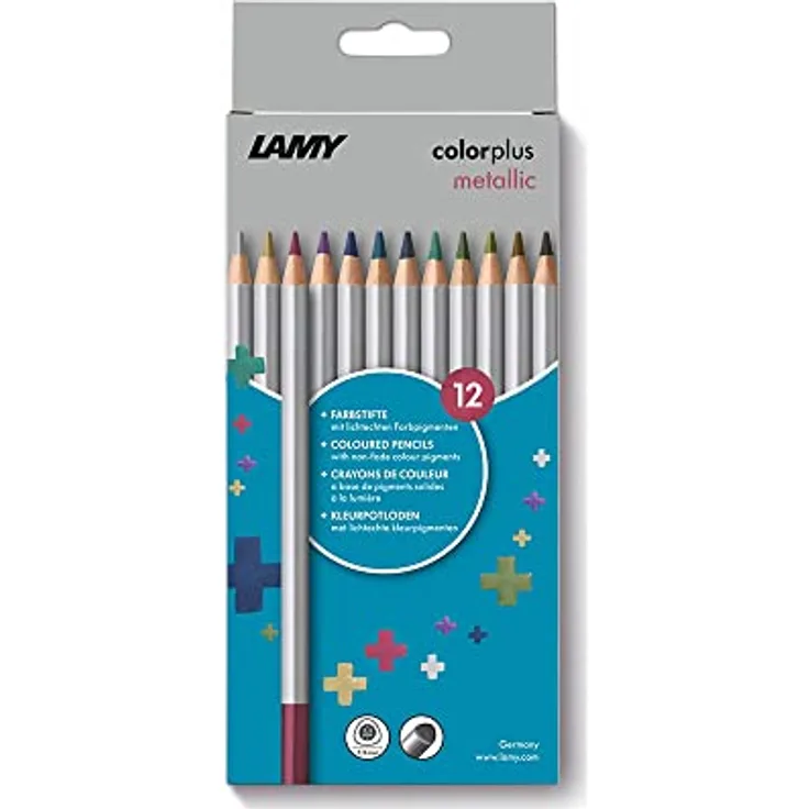 LAMY colorplus metallic Farbstifte 506 12er-Set: Faltschachtel mit 12 Farbstiften aus massivem Lindenholz mit ergonomischer Dreieckform – Dicke Mine Ø 3,3 mm, Farbstift Ø 7,2 mm - Preisvergleich