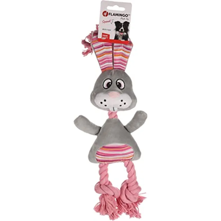 Flamingo JCHIEN PIENO Plüsch-Hase + graues Seil 42 cm