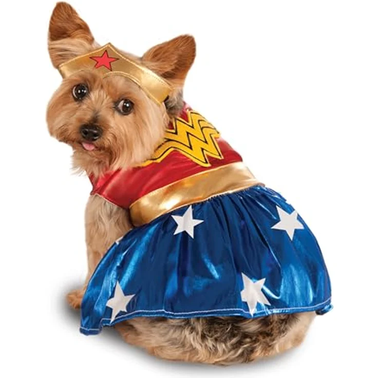 Rubies Wonder Woman Hundekostüm (XXL), zweiteiliges Outfit für kleine Hunde in leuchtendem Rot, 100% Polyester – Bild 2
