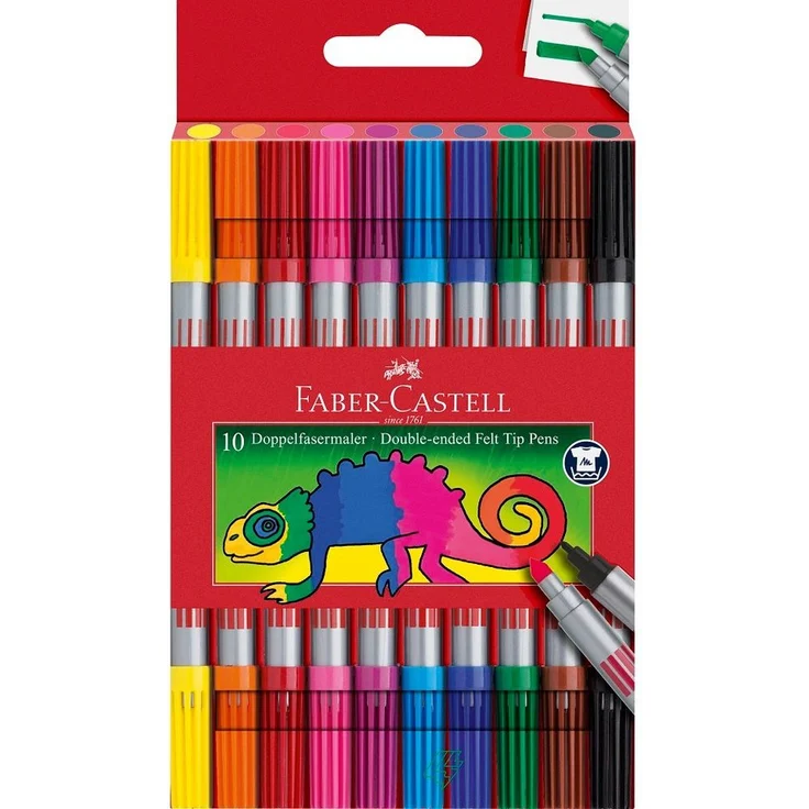 Faber-Castell Filzstift 10 Filzstifte Doppelender fein & breit farbsortiert, Malerlebnis in verschiedenen Farben – Bild 1