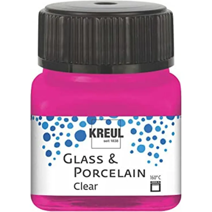 KREUL 16210 Glass & Porcelain Clear Pink, transparente Glas- und Porzellanmalfarbe auf Wasserbasis, schnelltrocknend, glasklar, 20 ml