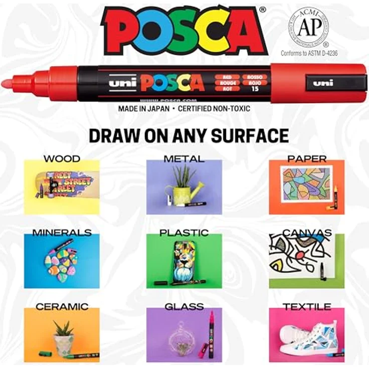 POSCA Acrylfarben Marker Set, 8 Farben, mittlere Spitze, PC-5M Version 2, wasserbasierend und ungiftig – Bild 2
