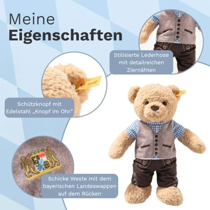 Steiff Ben Teddybär, Kuscheltier in bayrischer Tracht, 30 cm, beige, handgefertigt, waschbar bei 30 °C – Bild 3