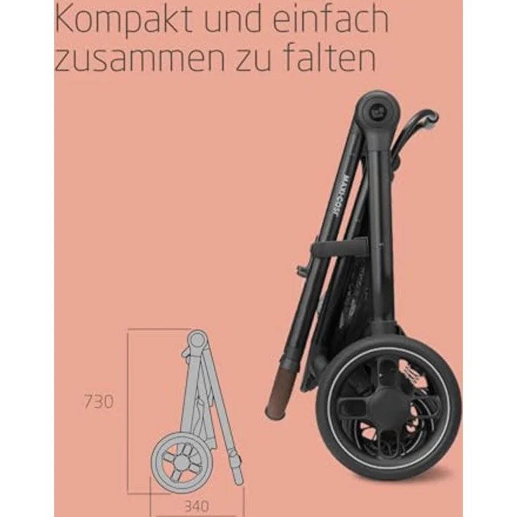Maxi-Cosi Zelia S Trio 3in1 Kombi-Kinderwagen-Set bis 22 kg, inkl. Babyschale CabrioFix S i-Size, Wickeltasche, Regenschutz, Dark Grey, mit Gratis Mobilitätsgarantie – Bild 4