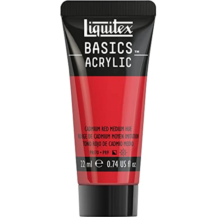 Liquitex Basics Acrylfarbe Kadmiumrot Mittel, 22 ml Tube, lichtecht, mittlere Viskosität, seidenglänzend, monopigmentiert, Archivqualität – Bild 1