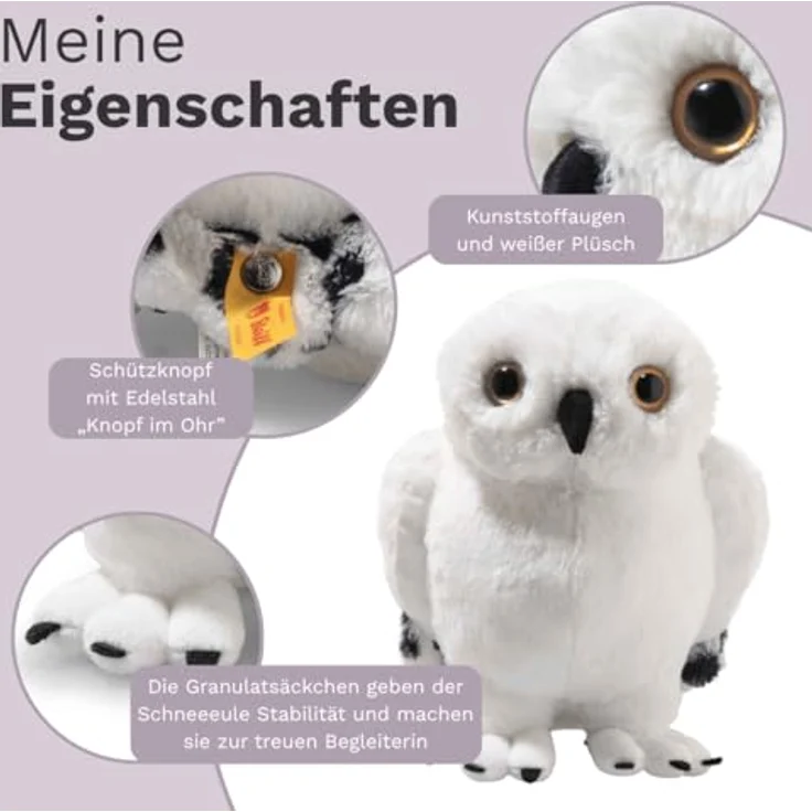 Steiff Kuscheltier Hedwig Eule, Harry Potter, Plüschtier 21 cm, Weiß, mit Kunststoffaugen, waschbar bei 30 °C – Bild 3