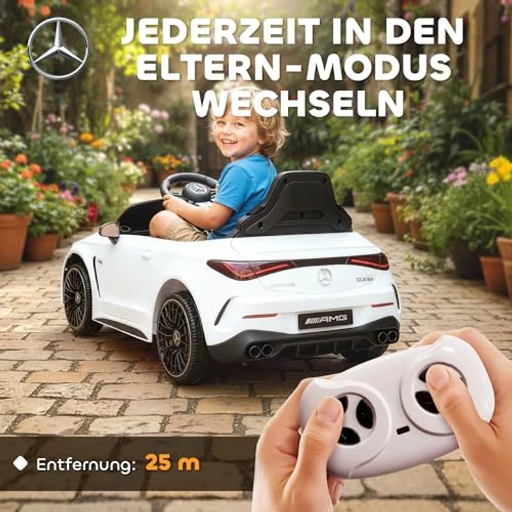 AIYAPLAY Kinder Elektroauto Mercedes-AMG, 12V mit 2,4 GHz Fernbedienung, 2 Motoren, Musik, MP3, Sanftem Start/Stopp, Federung, LED-Beleuchtung, Hilfsrädern, weiß для 3-6 Jahre – Bild 4