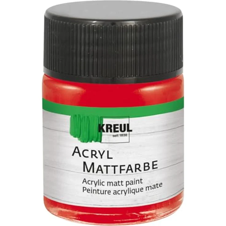 KREUL 75572 Acryl Mattfarbe dunkelrot, 50 ml, cremig deckend, schnelltrocknend, auf Wasserbasis für viele Untergründe geeignet – Bild 1