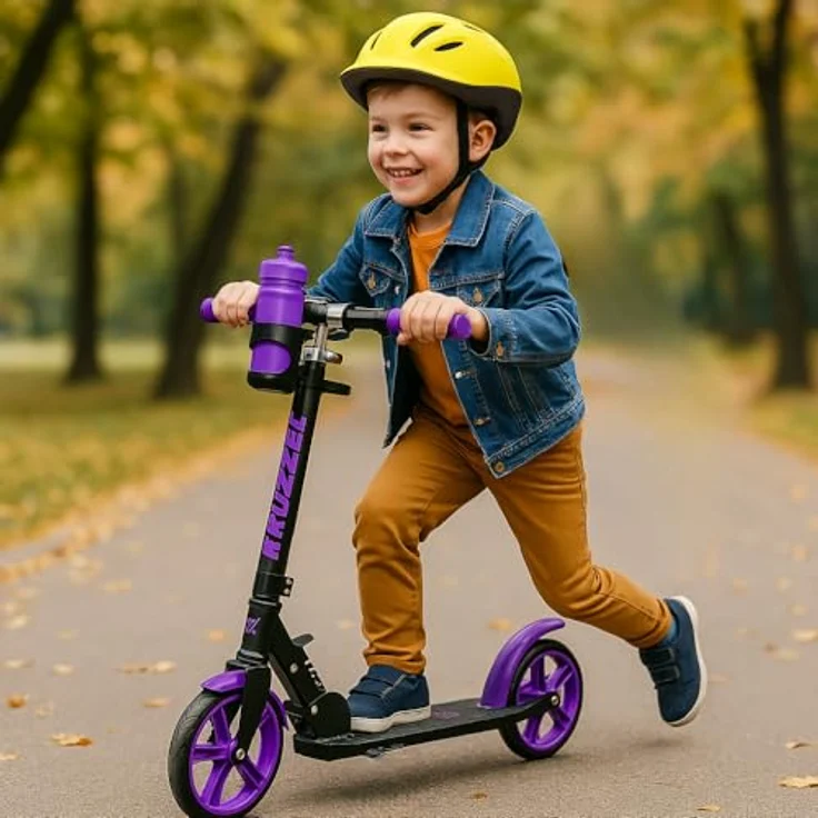 KRUZZEL Klappbarer Kinder Roller Scooter, höhenverstellbar 87-98 cm, 200-mm-Räder, lila, Aluminiumrahmen, mit Fußbremse und Flaschenhalter, für Kinder ab 8 Jahren bis 100 kg – Bild 5