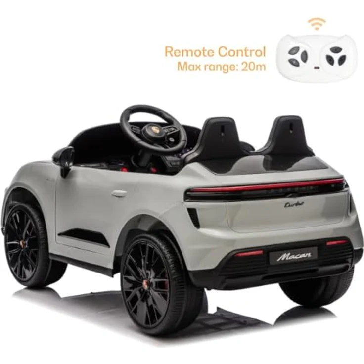 Vrooomy Porsche Macan Turbo Kinder Elektro Auto, 12V mit Fernbedienung, Soft-Start, EVA-Rädern und Bluetooth, Nardo Grau, für 1 bis 6 Jahre – Bild 2