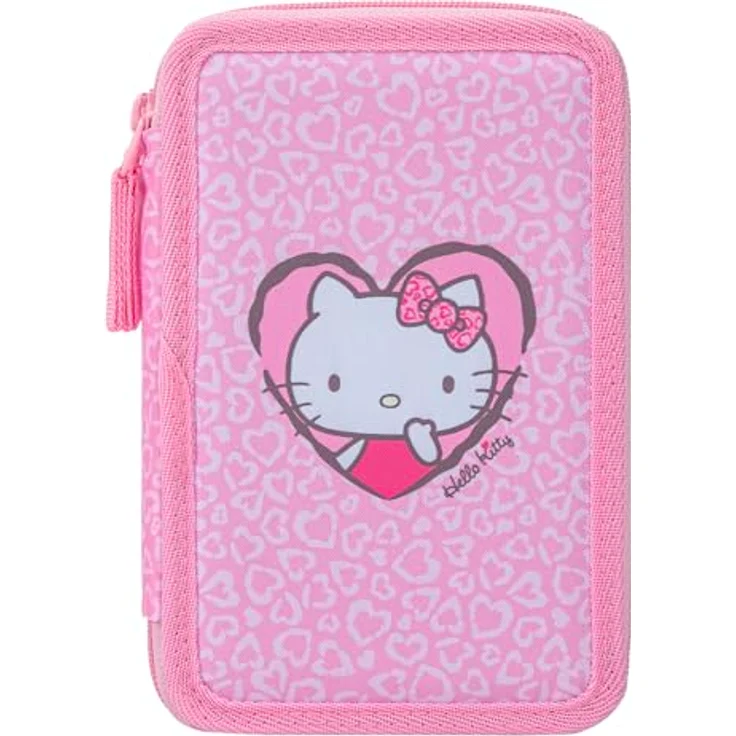 Baagl 3 Fach Federmäppchen - Hello Kitty Sweet Leopard, 20x13x9 cm, elastische Gummischlaufen, YKK-Reißverschluss, robust und alltagstauglich – Bild 5