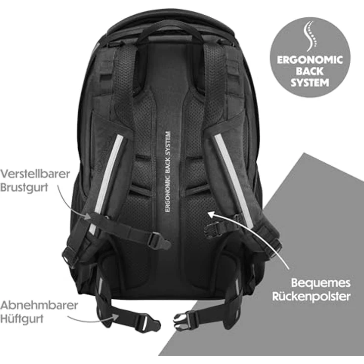 Coocazoo EVERY „Midnight Black“, ergonomischer Schulrucksack mit 30 Litern Volumen, höhenverstellbar, reflektierende Elemente, für die 3. Klasse – Bild 4