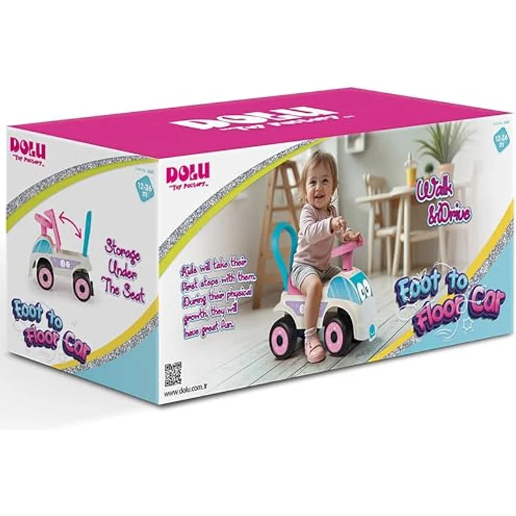 Dolu Walk & Drive, Fuß-zu-Boden-Ride-On-Auto für Kinder von 12 bis 36 Monaten, weiß, mit Hupe und praktischer Aufbewahrung unter dem Sitz – Bild 3