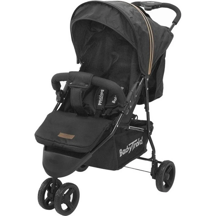 Babytrold Easy Go Buggy, verstellbar, bis 22 kg, Schwarz, mit Netz & Korb, verstellbarer Fußstütze, leicht und kompakt faltbar