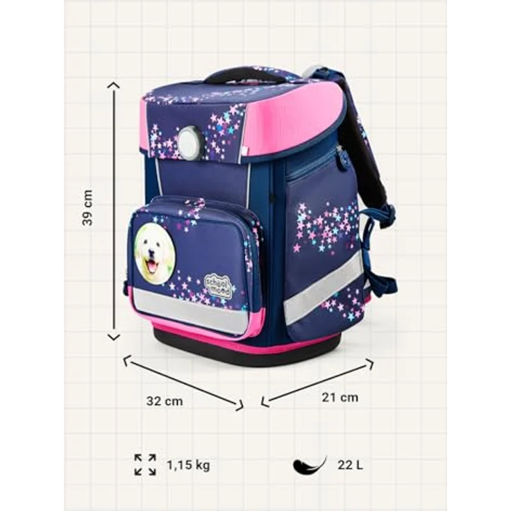 SCHOOL-MOOD Champion Maxx Pro Schulranzen-Set 6-teilig, höhenverstellbar für Grundschule 1.–4. Klasse, 22 L, ca. 1,1 kg – Motiv Leni (Hund), Modell 2026 – Bild 4