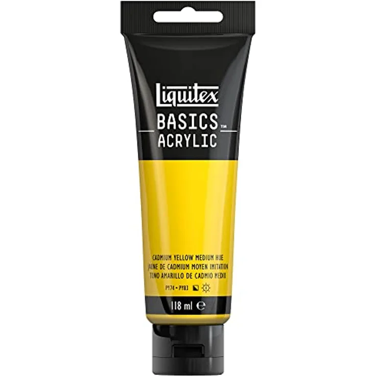 Liquitex Basics Acrylfarbe, monopigmentierte Künstlerpigmente, lichtecht, mittlere Viskosität, 118ml Tube - Kadmiumgelb Mittel Farbton – Bild 1