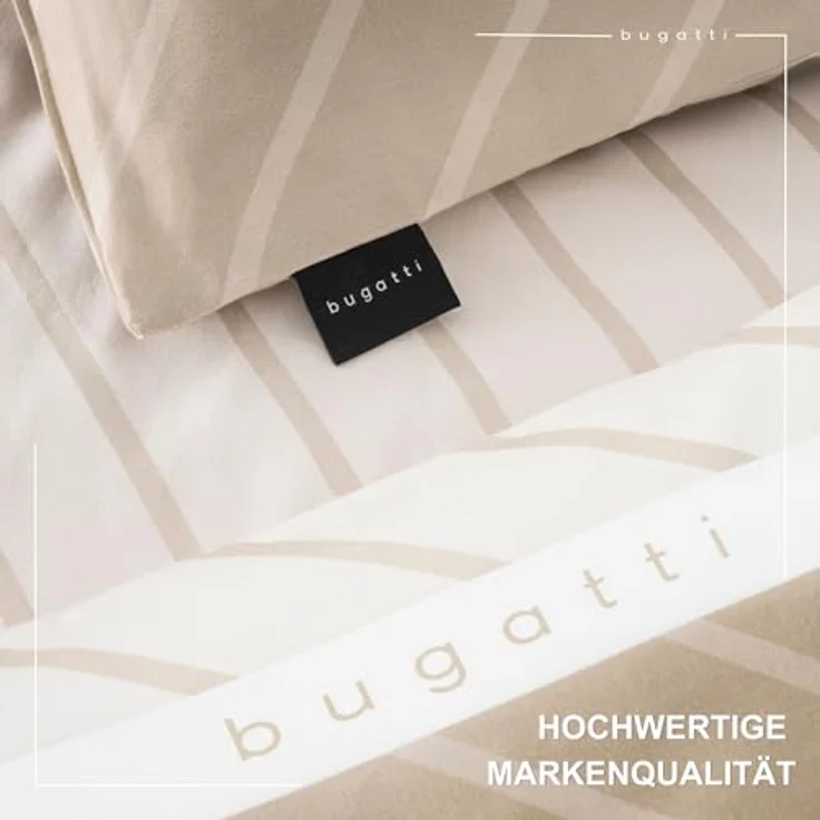 bugatti Bettwäsche 135 x 200 cm, Mako Satinbettwäsche gestreift beige - 100% Baumwolle, weich, waschbar & mit Reißverschluss – Bild 4