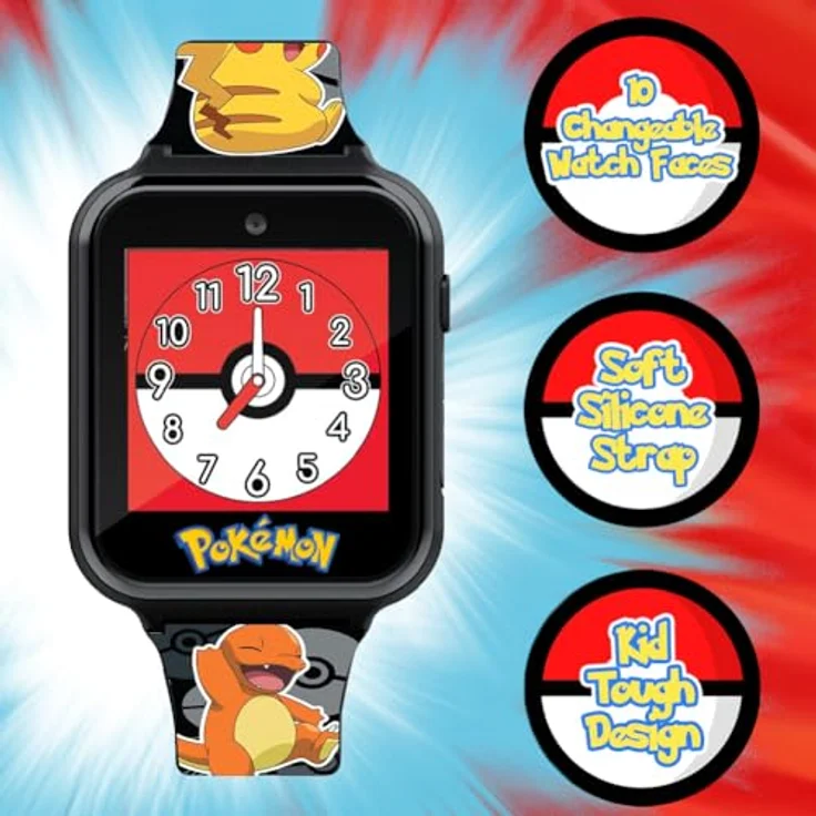 Accutime Kinder Smart Watch Pokémon (schwarz): Selfie Kamera, Foto & Video, Stoppuhr, 3 Hintergründe, 10 Zifferblätter, – Bild 5