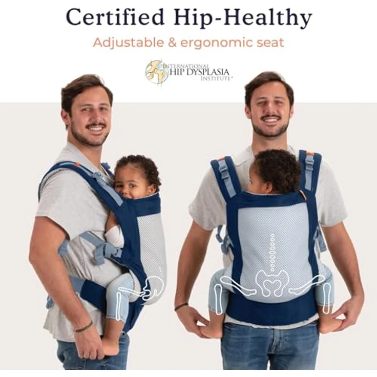 Beco Kindertrage mit extra breitem Sitz - Kindertragerucksack aus 100% Polyester 3D Mesh - 3 Tragepositionen - Kindertrage Bauch/Kindertrage Rücken - Kindertrage Wandern - 9-27kg ((Marineblau) – Bild 7