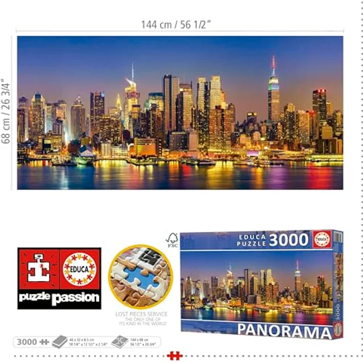 Educa Puzzle 3000 Teile Panorama New York Skyline 144 x 68 cm | Verlorene Teile Service | Umweltfreundlich | Hochwertige Materialien | Ab 14 Jahren – Bild 3