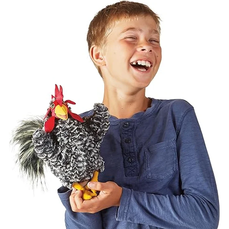 Folkmanis Puppets Barred Rock Rooster/Hahn, bunt aus fabelhaftem, federweichem Plüsch – Bild 2
