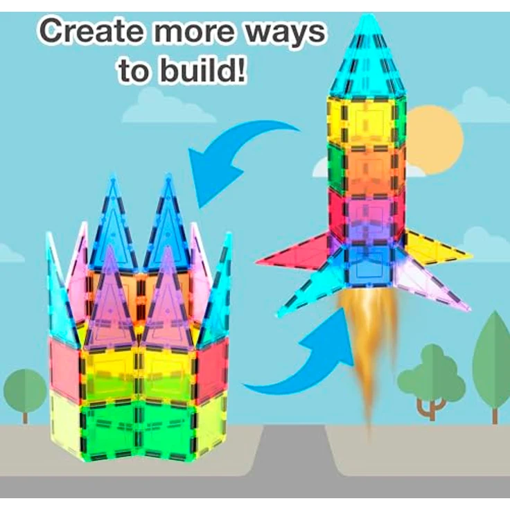 PicassoTiles 32 Stück Magnetisch Building Block Rocket Booster Thema Set Magnet Konstruktion Spielzeug - Blendfreie Oberfläche, ideal für Child Brain Development – Bild 5