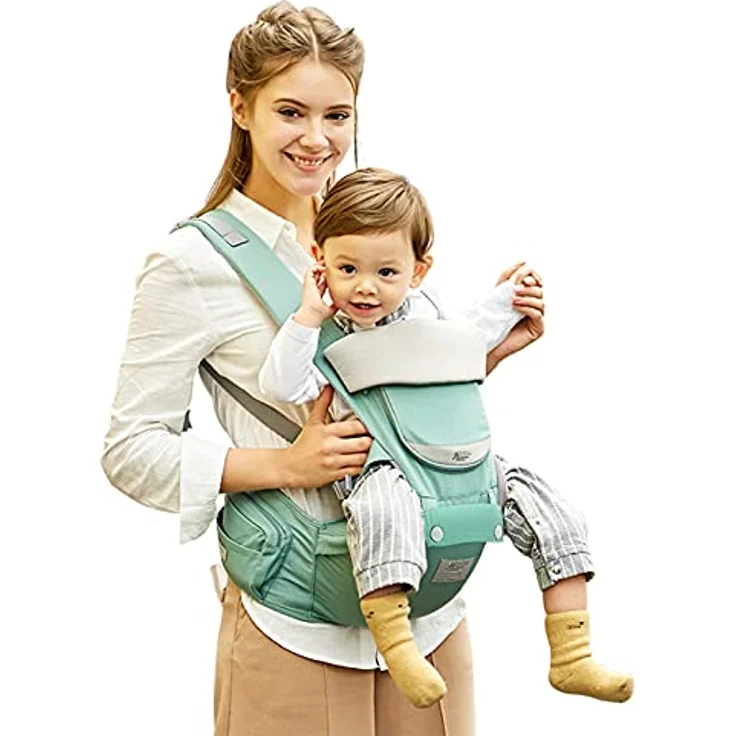 SONARIN Multifunktions 3-in-1 Babytrage mit Hüftsitz,Reine Baumwolle 3D Air Mesh Atmungsaktive Babytrage für Baby 0-36 Monate,Ergonomisch,Einstellbar,Alle Positionen,Bis zu 30 KG(Cyan) – Bild 3
