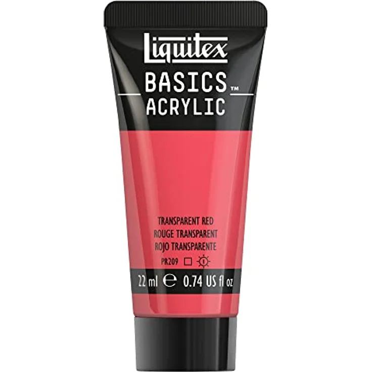 Liquitex Basics Acrylfarbe 8870490 - Rot Transparent, 22 ml Tube, lichtecht, mittlere Viskosität, seidenglänzend, monopigmentiert, Archivqualität – Bild 1