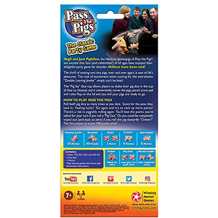 Winning Moves Pass the Pigs, Brettspiel für 2- bis 20 Spieler, inklusive 2 Pig Dice und Tragetasche – Bild 3