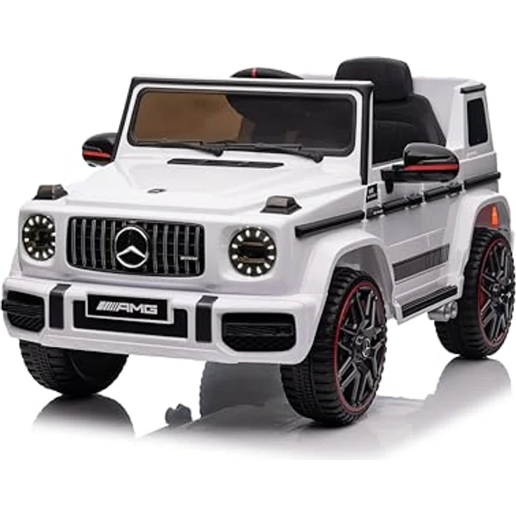 FINOOS Mercedes G63 AMG Elektroauto für Kinder, 12 V, mit Fernbedienung, Hupe, LED, Musik, USB (Weiß) – Bild 1
