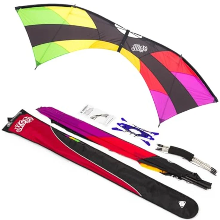 HQ HIGH QUALITY DESIGN HQ 11939230 - Mojo Rainbow Vierleiner Lenkdrachen, 75x222cm, inkl. 50kp Dyneemaschnüre 4x20m auf Quad-Griffen, 2-4 Beaufort, ab 12 Jahren – Bild 1