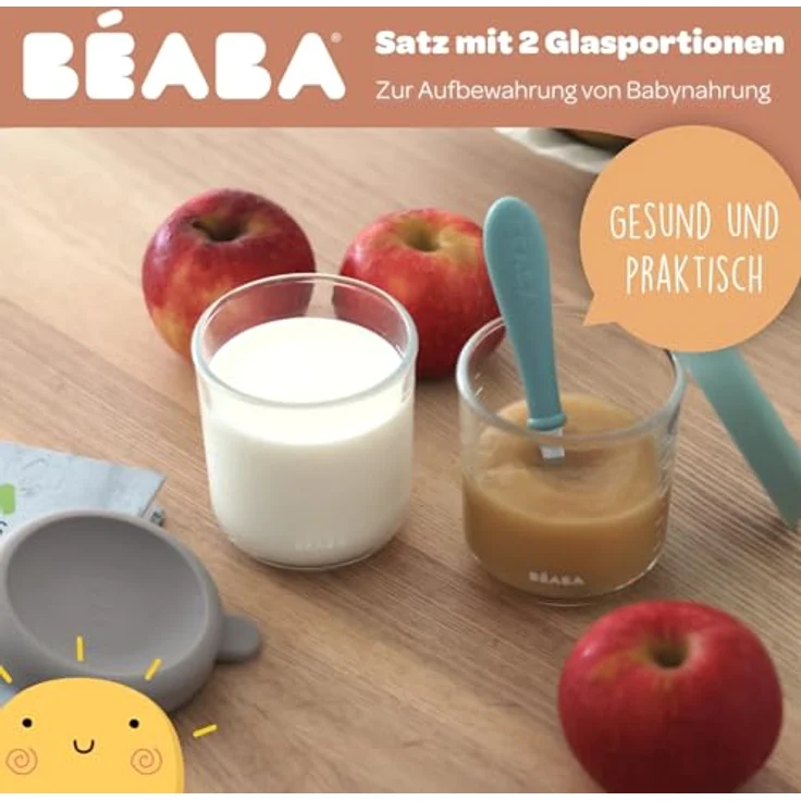 Beaba Aufbewahrungsbehälter 2er Pack aus Glas 250 ml, luftdicht, Sage Green Gazelle – Bild 2