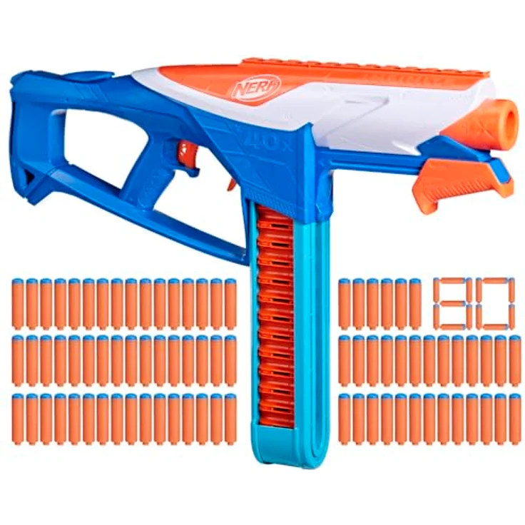NERF N Series Infinite Blaster und 80 präzise N1 Darts, Spannschlitten und abnehmbares Gurtmagazin, Pump-Action Blaster für Fortgeschrittene, Jungen und Mädchen, Blau – Bild 2