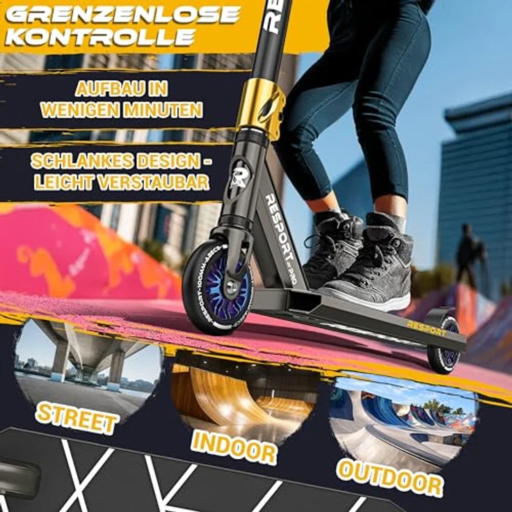 RE:SPORT REVO PRO Stunt Scooter, Profi Kickscooter mit 110mm PU Wheels, ABEC 9 Lager, leicht und wendig, inkl. Ständer für Kinder & Erwachsene – Bild 4
